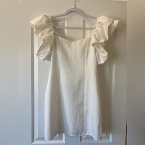 Bridal White Ruffle Sleeve Mini Dress